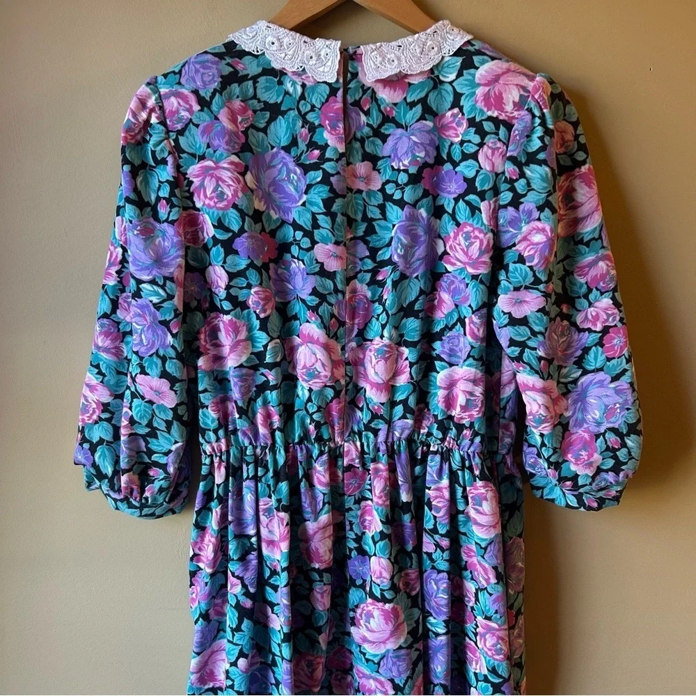 Vintage 80s Ellen Hart Floral Lace Women’s Dress Size 10P Cottagecore - Picture 9 of 12